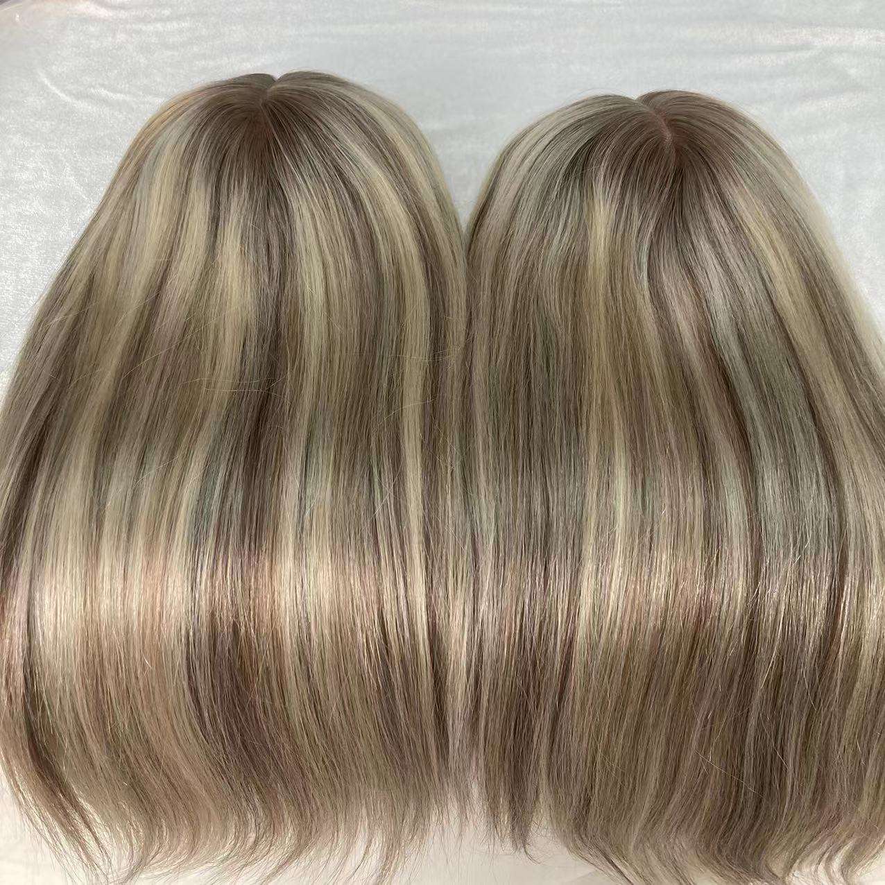 highlight blonde color silk base topper European virgin women hair pieces