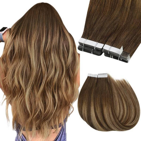 12-26 inch Balayage  color Tape  Hair Extension on short hair#3/8/22