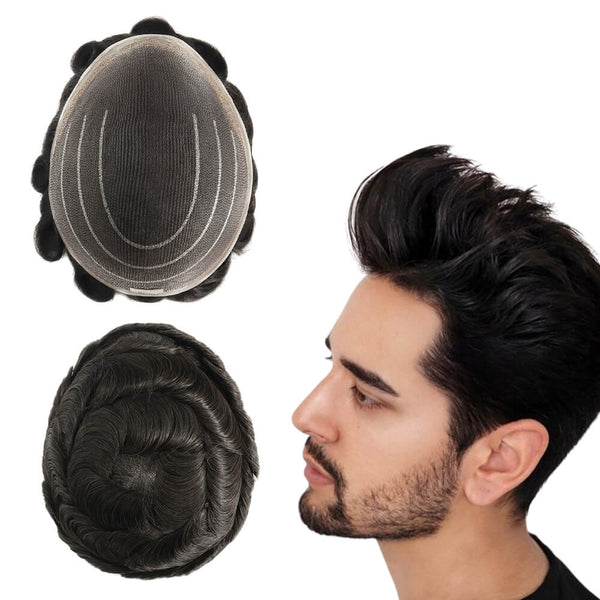 Full Welded Mono Men Toupee Human Hair Replacement System Hairpieces