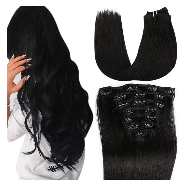 7pcs Clip in Remy Human Hair Extensions natural black