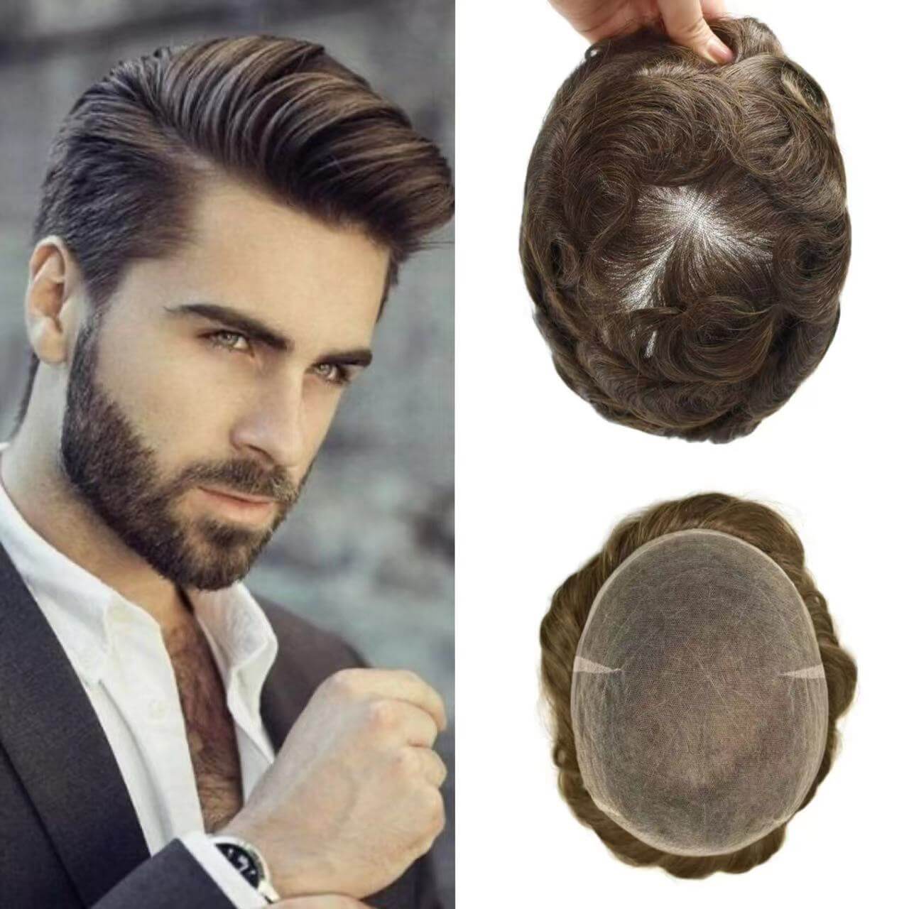 90% Density Mens Hair Replacement System Swiss lace best seller