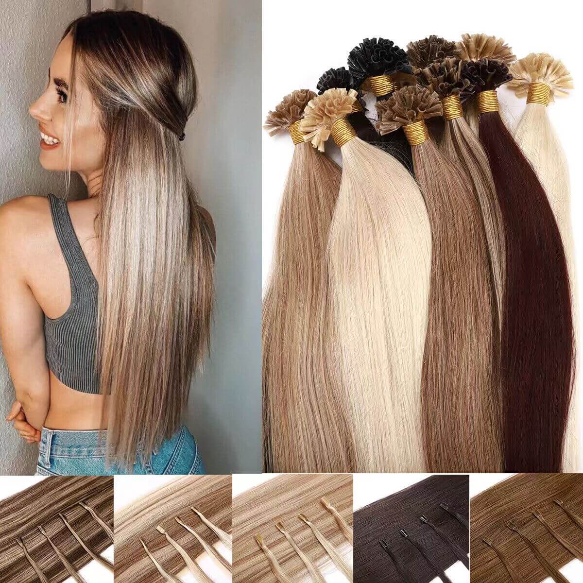 Pre-Bonded Keratin Silky Straight 100% Virgin Cuticle Remy Hair Keratin u Tip  Human Hair extensions