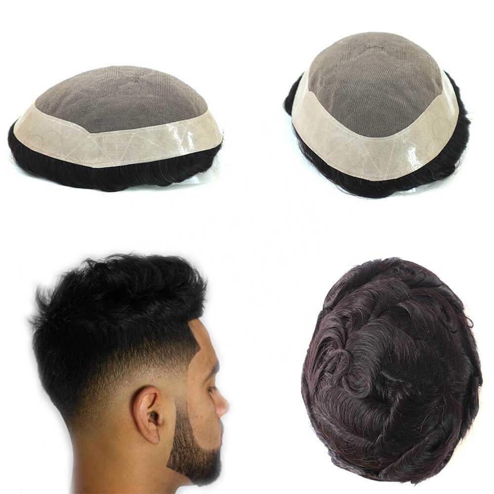 Mono toupee Replacement Hair System Soft Poly Skin Around