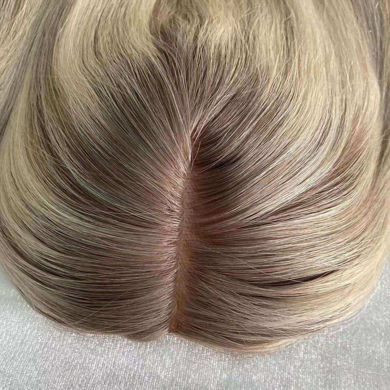 highlight blonde color silk base topper European virgin women hair pieces