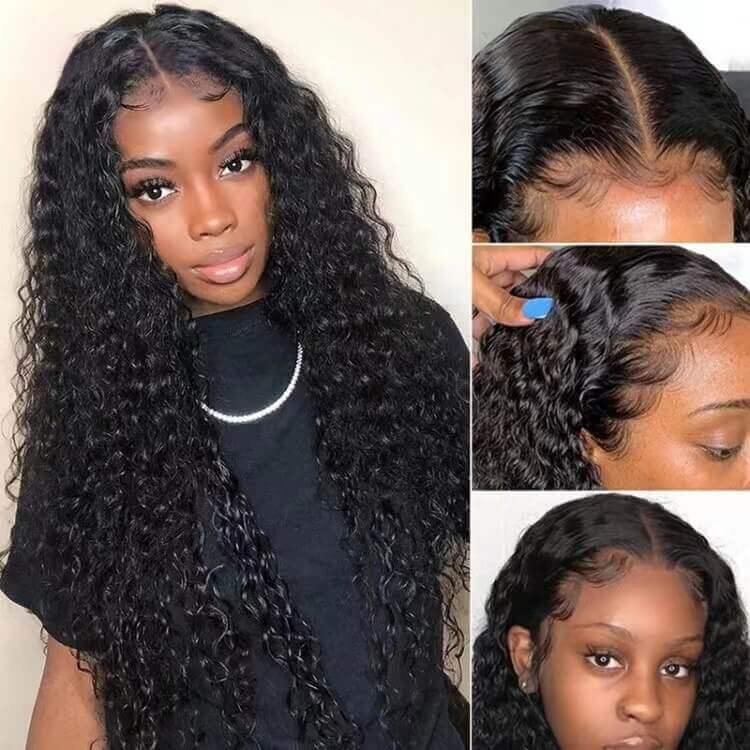 13x6 Lace Frontal wigs Long Curly Hair Natural Black Pre Plucked