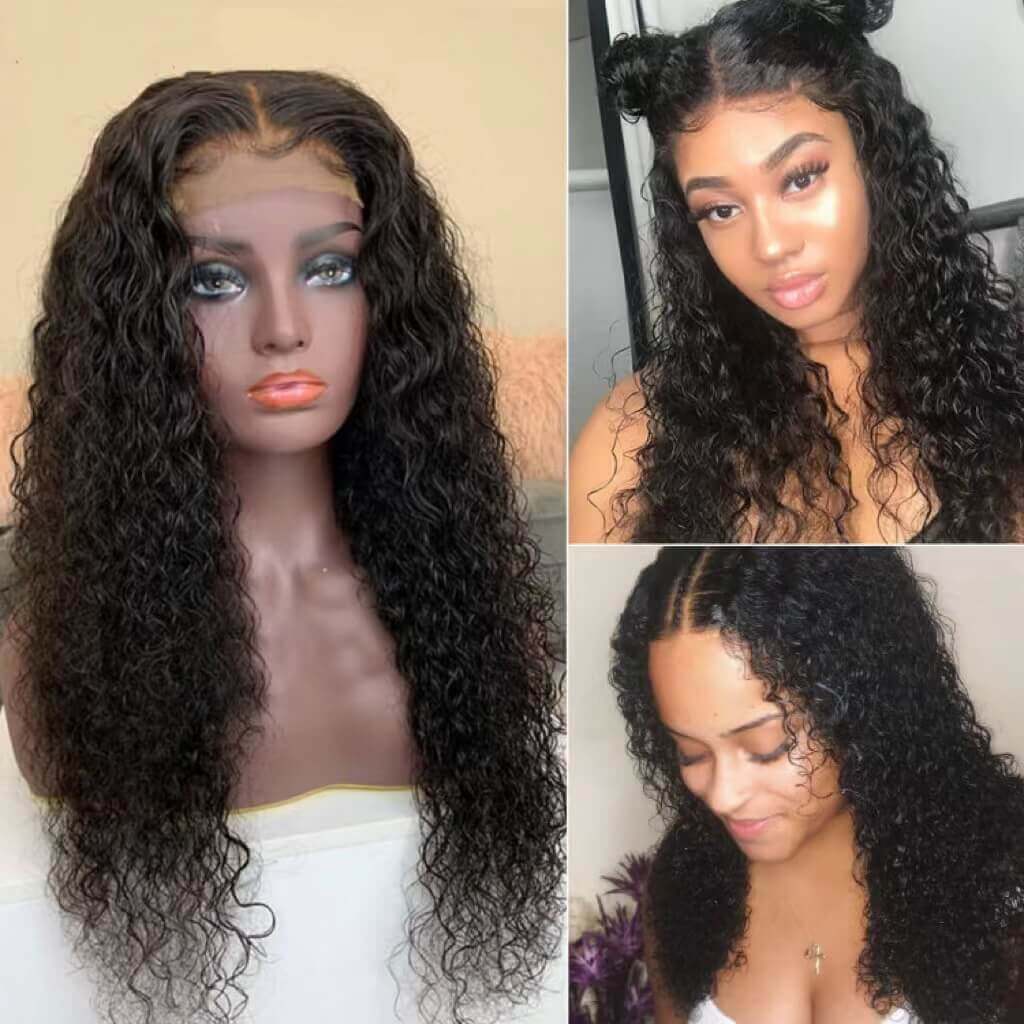 13x6 Lace Frontal wigs Long Curly Hair Natural Black Pre Plucked