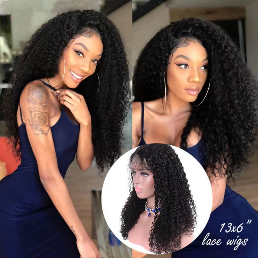 13x6 Lace Frontal wigs Long Curly Hair Natural Black Pre Plucked