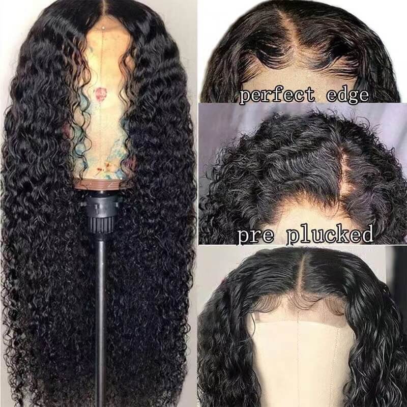 13x6 Lace Frontal wigs Long Curly Hair Natural Black Pre Plucked