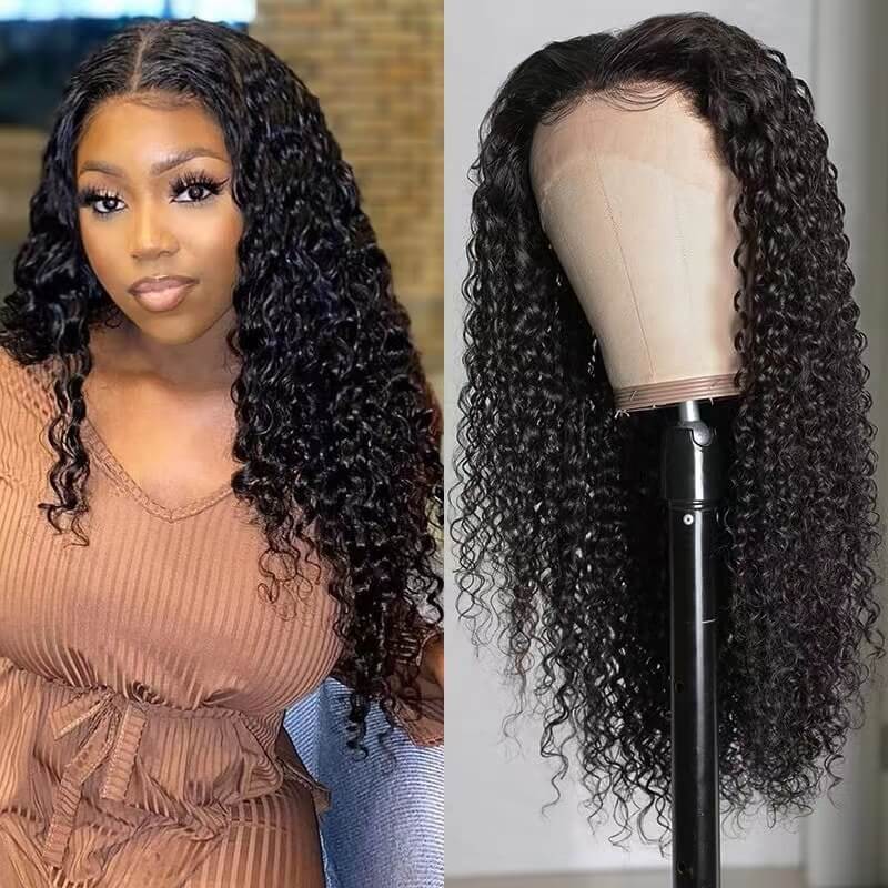 13x6 Lace Frontal wigs Long Curly Hair Natural Black Pre Plucked