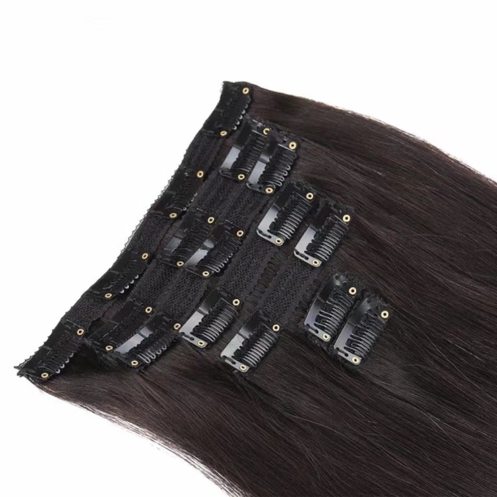 7pcs Clip in Remy Human Hair Extensions natural black