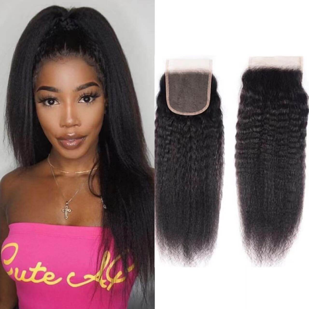 4×4 inch Kinky Straight Lace Closure Upgrade Middle Part