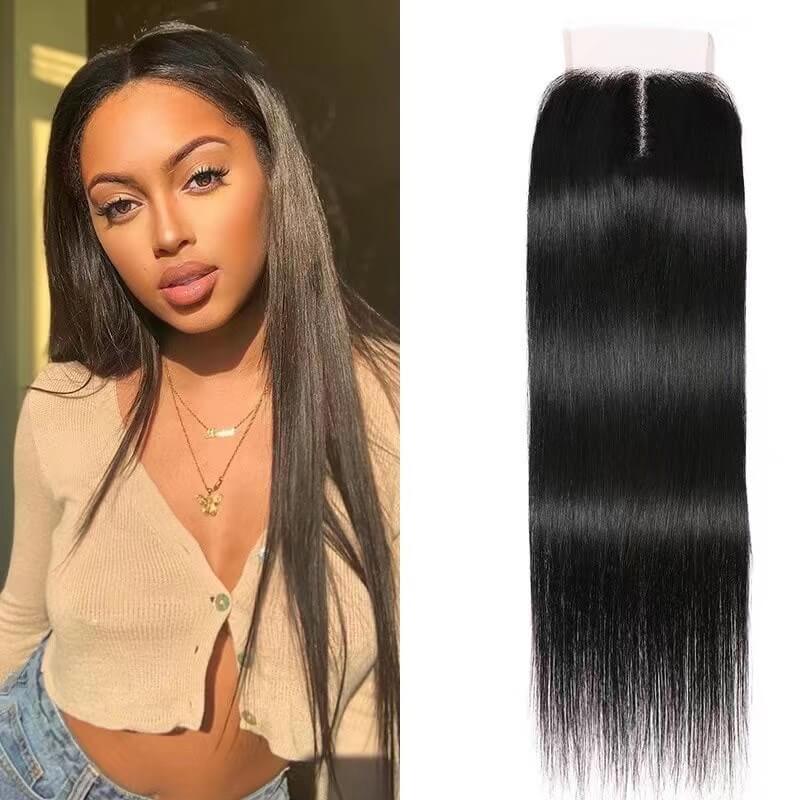 1 Piece Straight Human  virgin Hair Closure Brazilian 4x4 Lace Closure