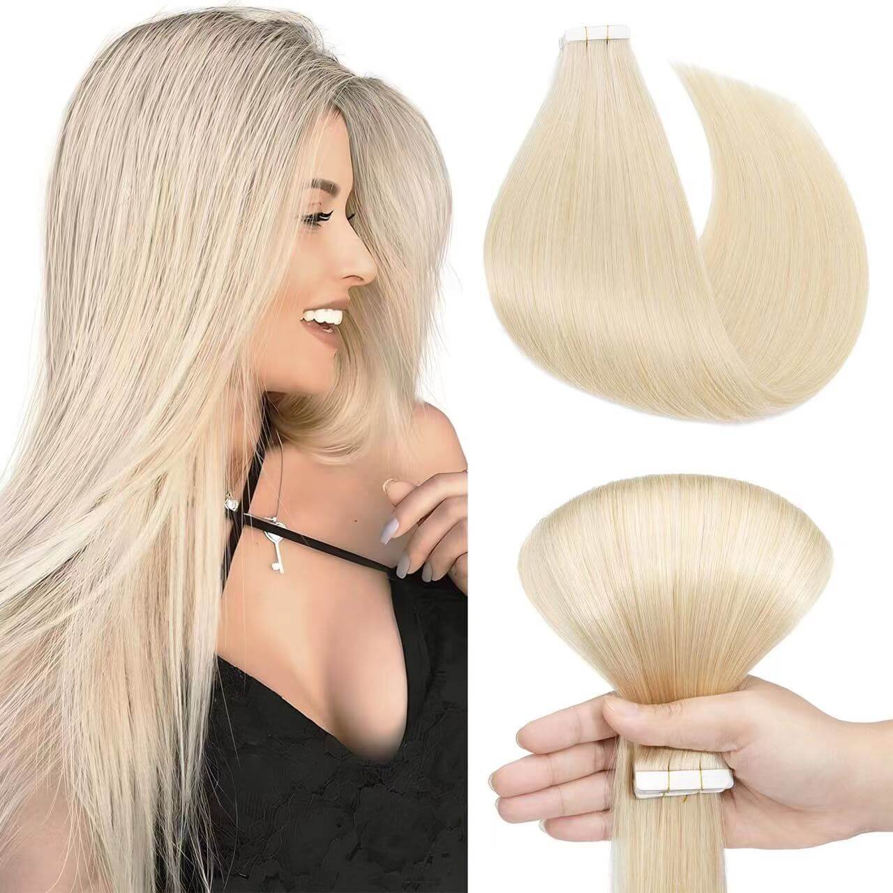 TapTape in Hair Extensions Human Hair 20pcs 50g Balayage Natural Real Hair Extension 60#