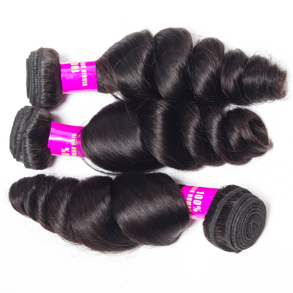 Brazilian Loose Wave Human Hair 3 Bundle Remy Natural Loose Waves Hair Extensions