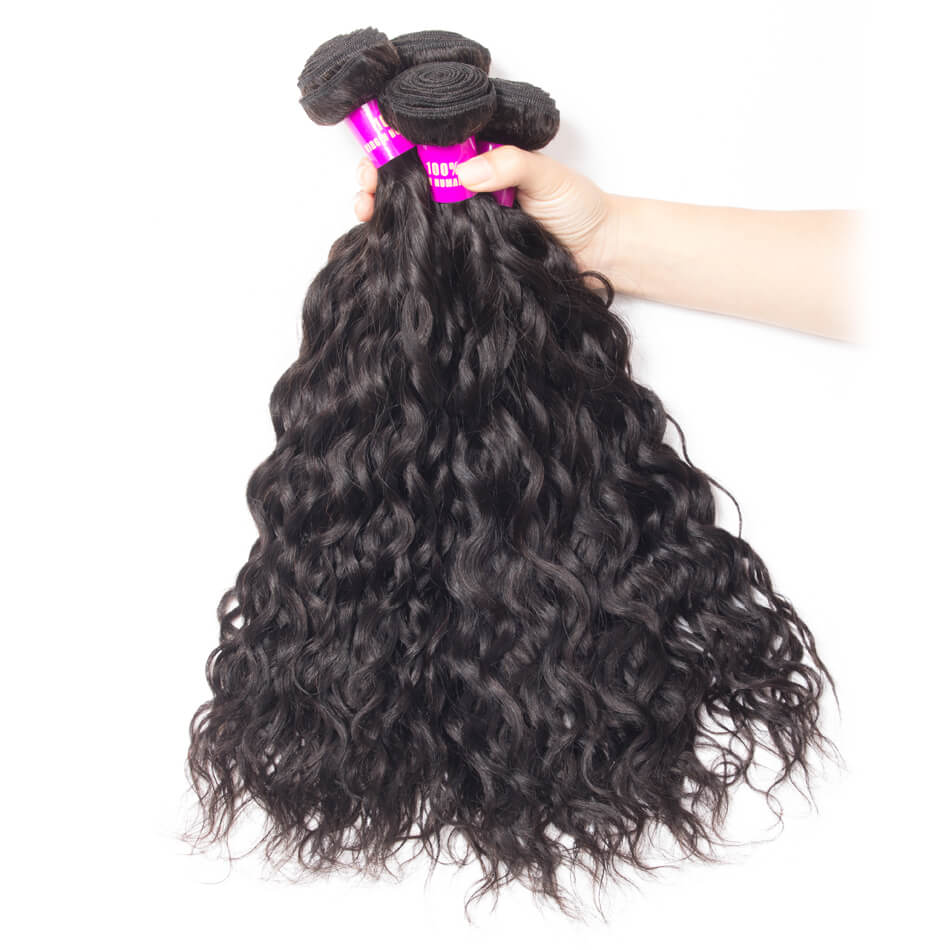 Wavy Human Hair Weave Bundles  Brazilian Virgin Hair Water Wave 3 Bundles Natural Hair