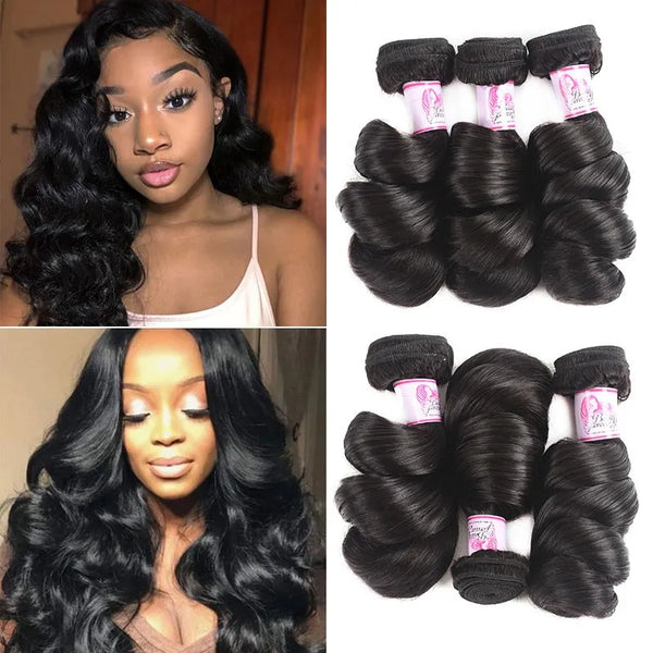 Brazilian Loose Wave Human Hair 3 Bundle Remy Natural Loose Waves Hair Extensions