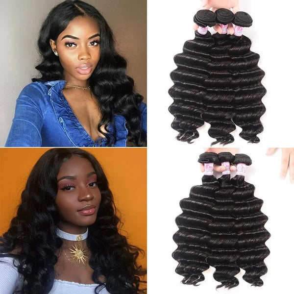 Loose Deep Wave 3 Bundles  Hair Weave Bundles Ocean Wave 100% Virgin Human Hair