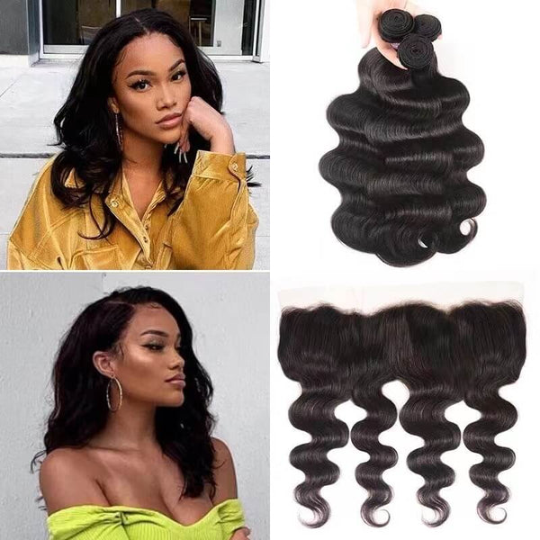 3Bundles with13*4 Lace Closure Brazilian Body Wave Human Hair Closure Lace Hair Extensions