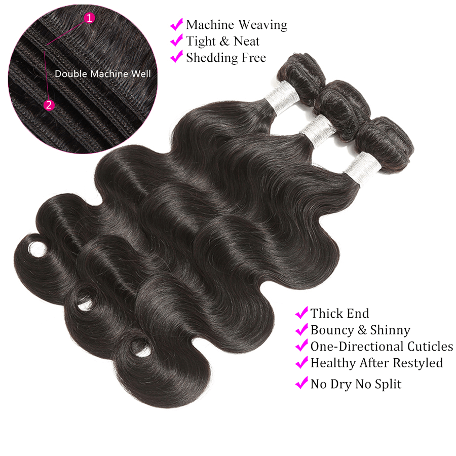 5x5HD Closure Body Wave Hair 3 Bundles With Transparent Lace Closure