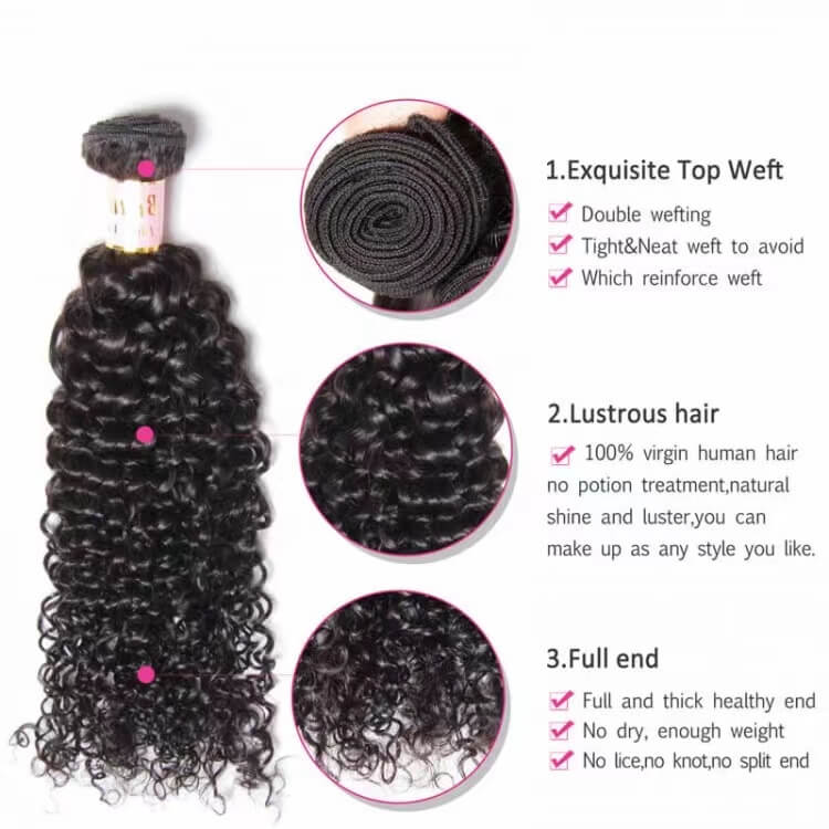 Brazilian Curly wave Virgin Hair With Closure 100%  Human Hair Bundles With Closure Jerry Curly