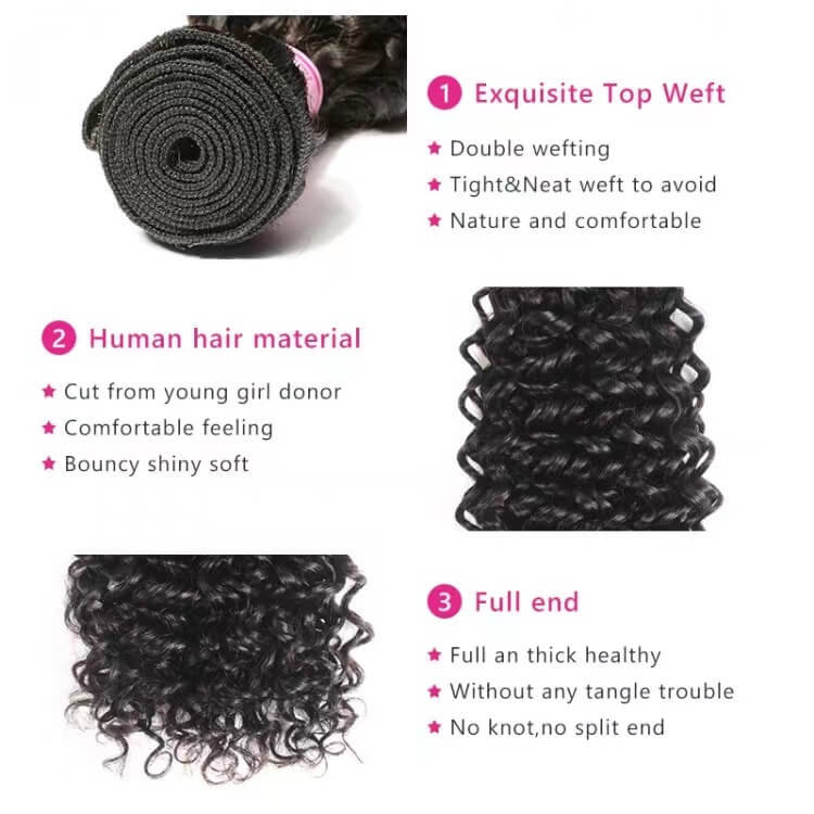 Brazilian Curly wave Virgin Hair With Closure 100%  Human Hair Bundles With Closure Jerry Curly