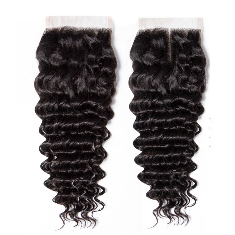 Deep Wave Lace Closure Human Hair Extensions 4*4 Brazilian Deep Wave Culry HairLace Closure