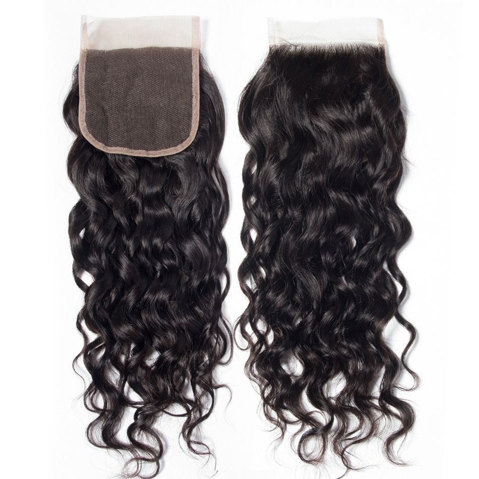 4*4 Water Wave Lace Closure Middle Part Natural Color