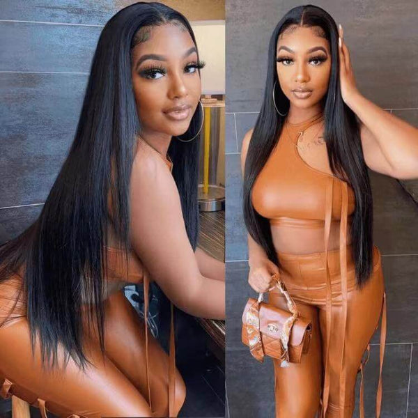 Natural Black 13x4 lace Front Wigs Straight Real Hair Wigs Pre-plucked With Babyhair
