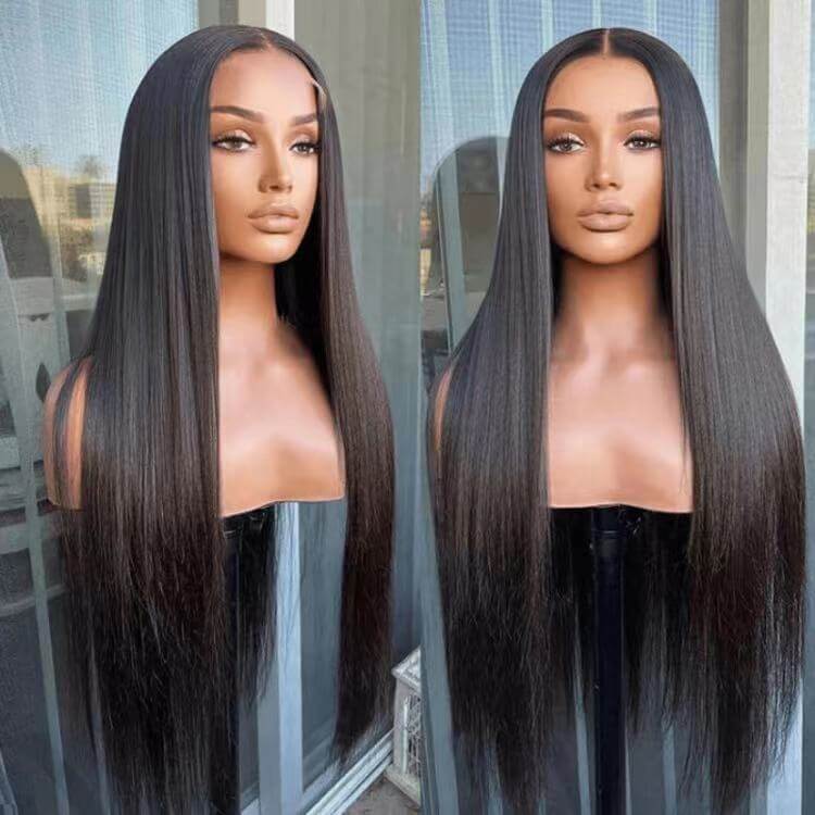 Natural Black 13x4 lace Front Wigs Straight Real Hair Wigs Pre-plucked With Babyhair