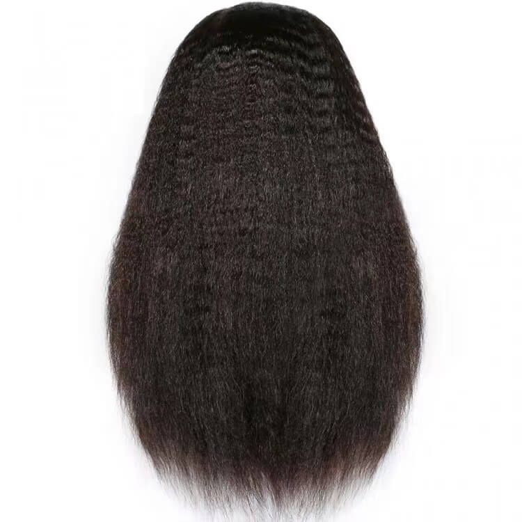 Natural Black Kinky Straight 4X4 Lace Part Human Hair Wigs Pre-Plucked