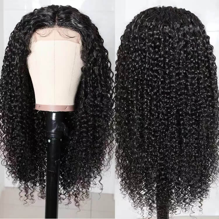 4x4 Lace Closure Wig Jerry Curly 100% Virgin Remy Human Hair Wigs 150% Density