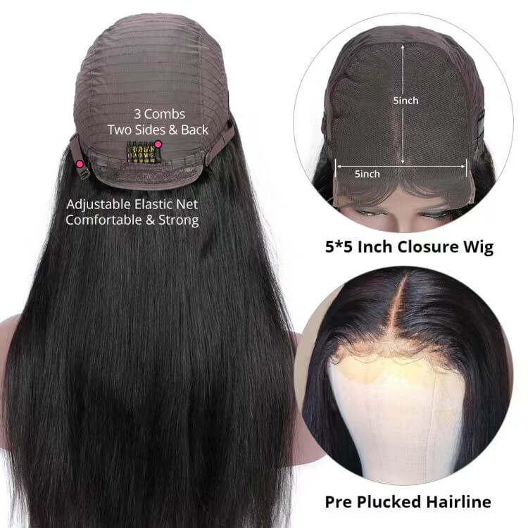 straight lace wigs 5*5HD closure wig Real Human Hair Wigs