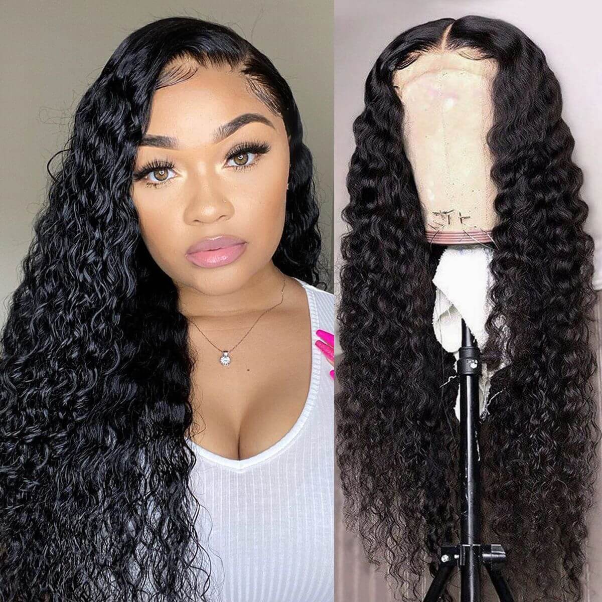 Deep Wave HD 4x4 Lace Wigs Made By Hair Bundles With Closure 150% Density