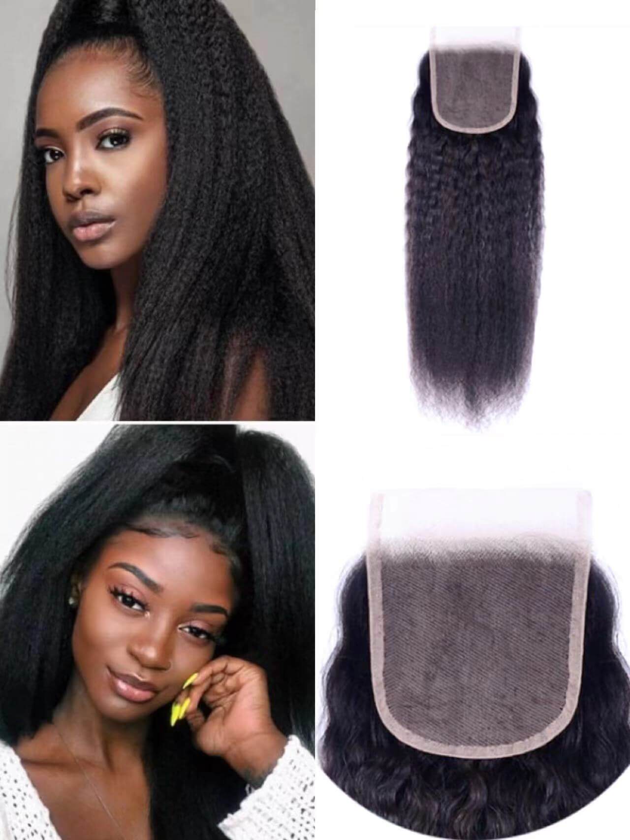 4×4 inch Kinky Straight Lace Closure Upgrade Middle Part