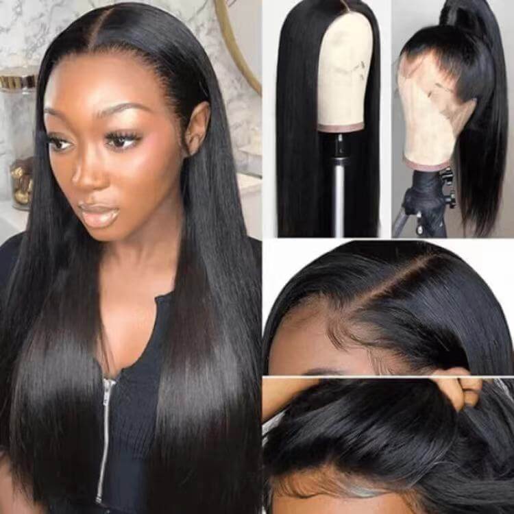 Natural Black 13x4 lace Front Wigs Straight Real Hair Wigs Pre-plucked With Babyhair