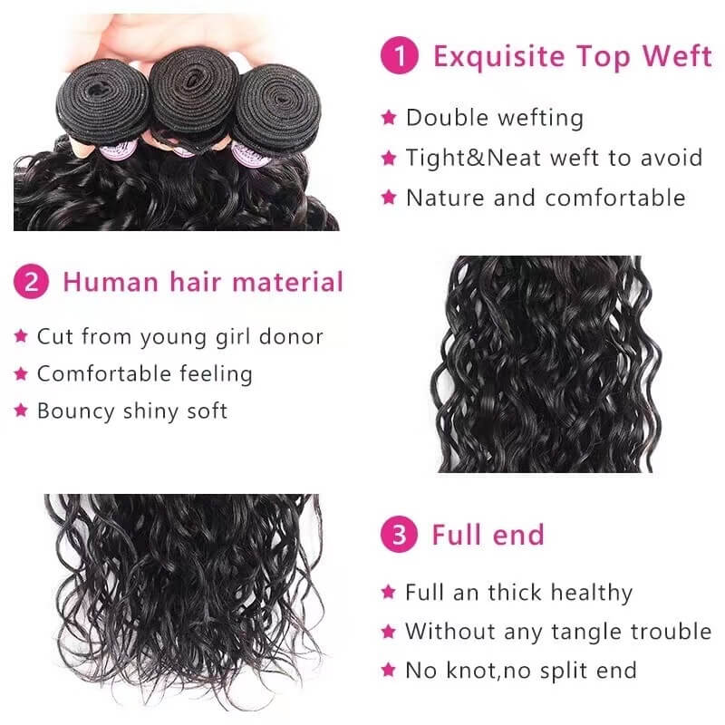 3 Bundles With Closure Brazilian Wet And water Wavy Human Hair Weave Bundles With Closure Natural Color