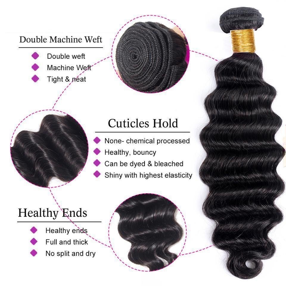 3 Bundles Human Hair Weft With Closure Loose Deep Wave Brazilian Hair Weave Bundles With Closure