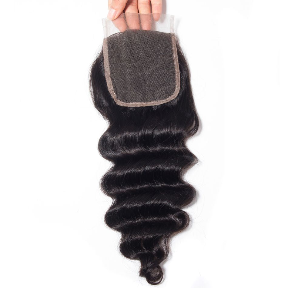 3 Bundles Human Hair Weft With Closure Loose Deep Wave Brazilian Hair Weave Bundles With Closure