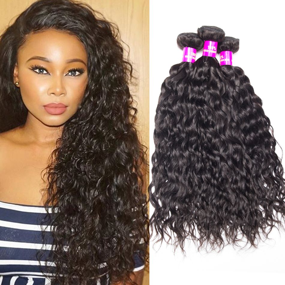 Wavy Human Hair Weave Bundles  Brazilian Virgin Hair Water Wave 3 Bundles Natural Hair