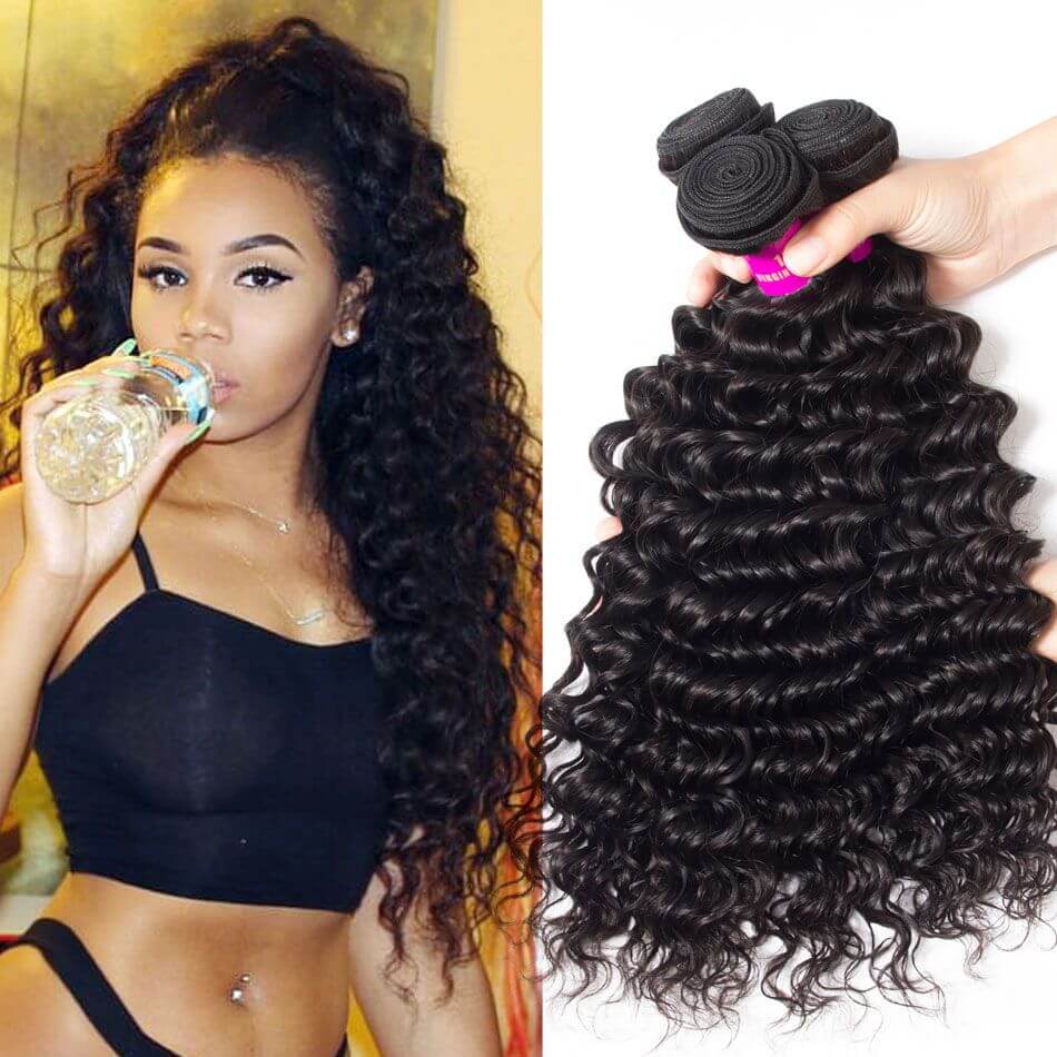 Deep Wave Bundles High Quality  Virgin Hair 3 Bundles Deep Wave Curly Human Hair Weave