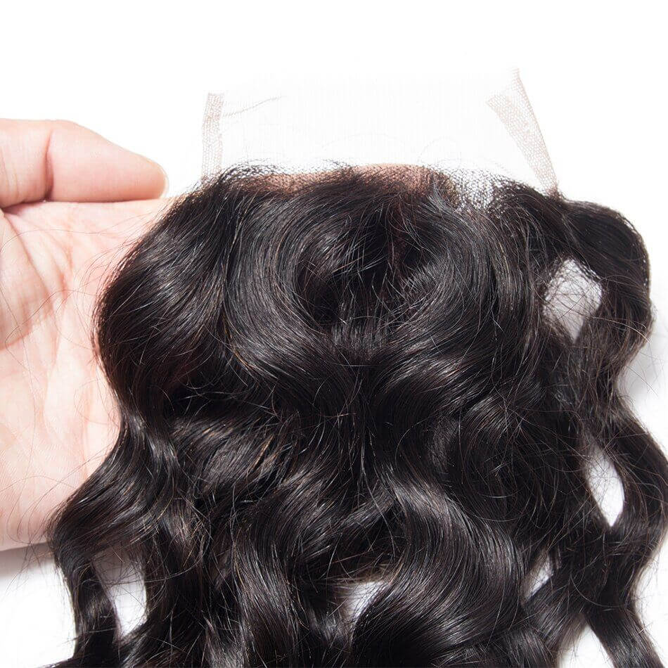 4*4 Water Wave Lace Closure Middle Part Natural Color